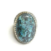 AR-1071-CHRY.B-8" Sterling Silver Ring With Chrysocolla and Black CZ Jewelry Bali Designs Inc